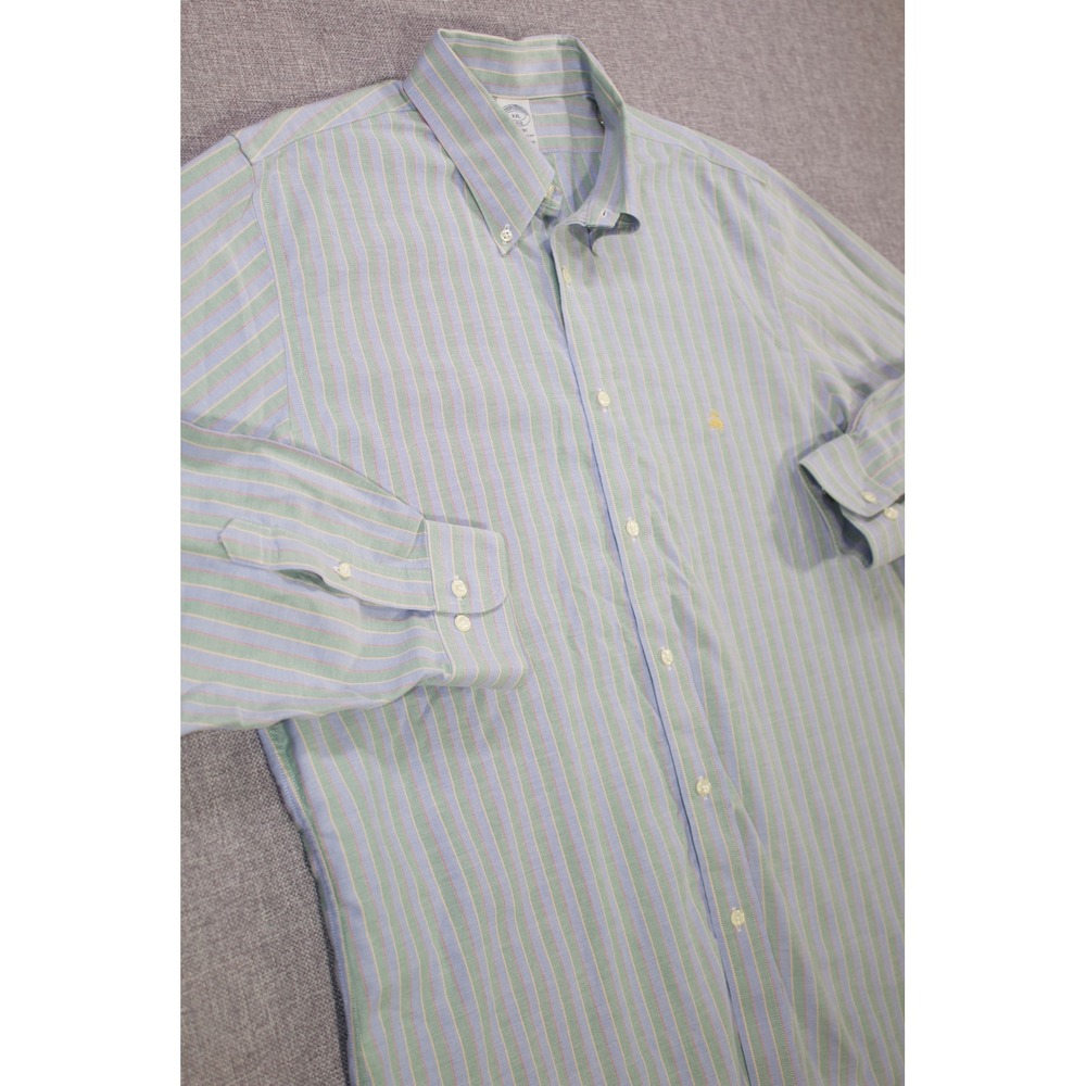 Brooks Brothers Button Down Regent Shirt Mens XXL Blue Green Stripe Long Sleeve
